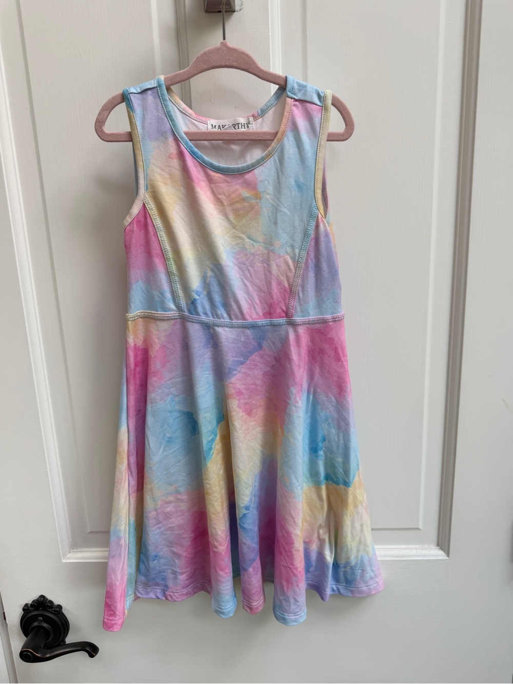 Makarthy Girls 4 - 5 Pastel Tie-Dye Sleeveless Stretchy Dress - Pink Blue Yellow